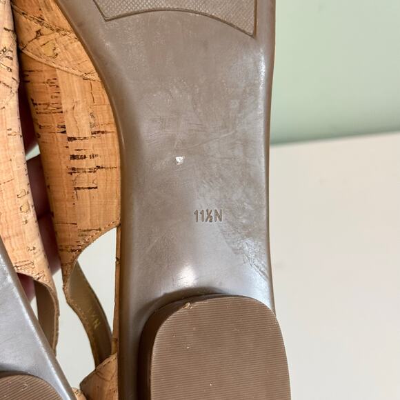 Van Eli Women 11.5 Brown Natural Cork Peep Toe Flat Slip On Casual Cutout Sandal - Picture 3 of 12